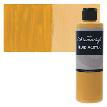 Open in modal - Chromacryl Fluid Acrylic - Yellow Oxide, 250 ml bottle and swatch