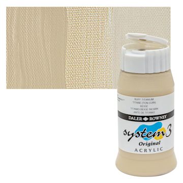 Open in modal - Daler-Rowney System3 Acrylic - Buff Titanium, 500 ml bottle and swatch