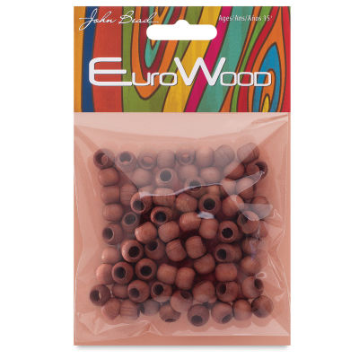 John Bead Euro Wood Beads - Light Brown, Round, Large Hole, 8 mm x 6.5 mm, Pkg of 100