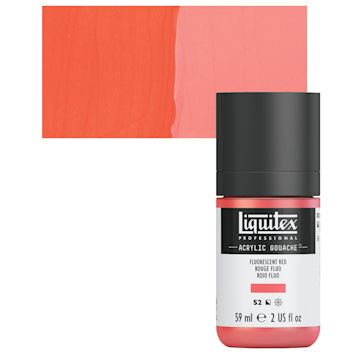 Open in modal - Liquitex Acrylic Gouache - Fluorescent Red, 59 ml bottle and swatch