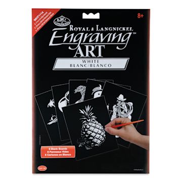 Open in modal - Royal & Langnickel Engraving Art Blank Board - White Foil, 11" x 14", Pkg of 6 front of packaging