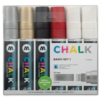 Open in modal - Molotow Chalk Markers - 6 pc set of 15mm Chisel Nibs in Basic colors 
