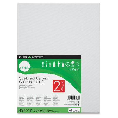 Daler-Rowney Simply Stretched Cotton Canvases - Pkg of 2, 9" x 12"