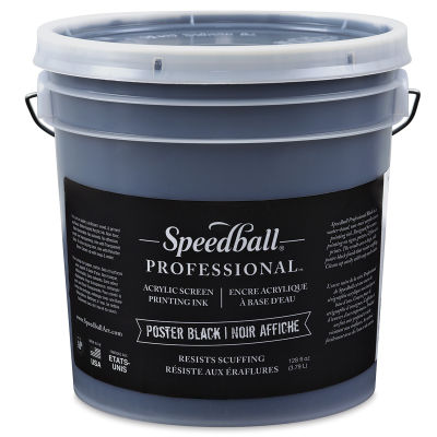 Speedball Professional Poster Black Screenprinting Ink - Front view of One Gallon tub
