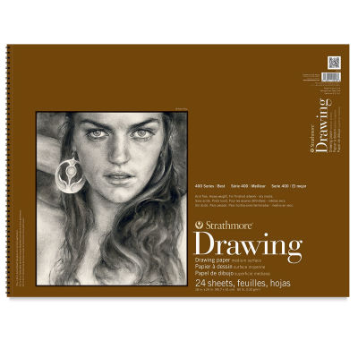 Strathmore 400 Series Drawing Paper Pads - 18" x 24", 24 sheets. Front of spiral bound pad.