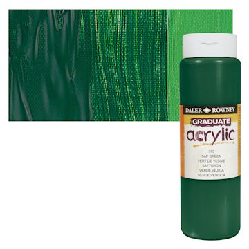 Open in modal - Daler-Rowney Graduate Acrylic Paint - Sap Green, 500 ml bottle and swatch