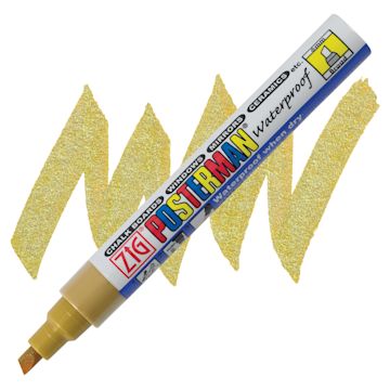 Open in modal - Zig Posterman Paint Marker - 6 mm, Metallic Gold, Chisel Tip marker and swatch