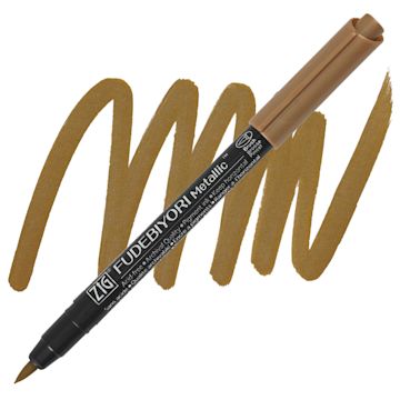 Open in modal - Zig Fudebiyori Metallic Brush Pen - Copper pen and swatch