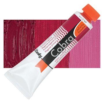 Open in modal - Royal Talens Cobra Study Water Mixable Oil Paint - Primary Magenta, 40 ml tube and swatch