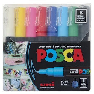 Open in modal - Posca Paint Markers - Assorted Colors, Set of 8, 0.7 mm, front of the packaging
