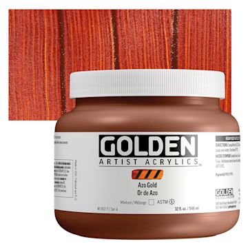 Open in modal - Golden Heavy Body Acrylic Paint - Azo Gold, 946 ml Jar and swatch