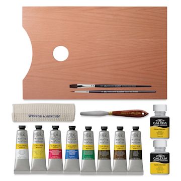 Open in modal - Winsor & Newton Galeria Acrylic Paint - Set of 15, Wood Box, Essential Colors set contents