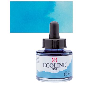 Open in modal - Ecoline Liquid Watercolor with Dropper - Sky Blue Light, 30 ml jar and swatch