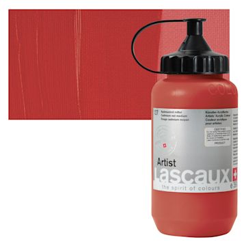 Open in modal - Lascaux Artist Acrylic - Cadmium Red Medium, 390 ml Tube and swatch