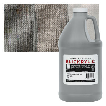 Blickrylic Student Acrylics - Metallic Silver, Half Gallon bottle and swatch