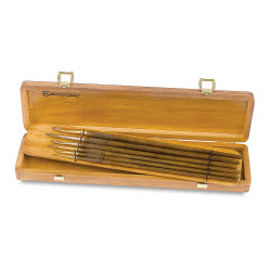Escoda Reserva Kolinsky-Tajmyr Sable Brushes - Long Handle, Set of 6 shown in wooden box