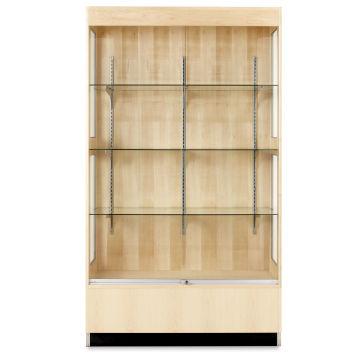 Premier Display Cabinet - front view with three glass shelves and locked glass sliding doors shown