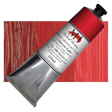 Open in modal - Michael Harding Artists Oil Paint - Crimson Lake, 225 ml tube and swatch