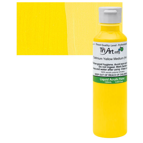Tri-Art Finest Liquid Artist Acrylics - Cadmium Yellow Medium Hue, 120 ml Bottle