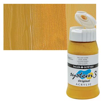 Open in modal - Daler-Rowney System3 Acrylic - Yellow Ochre, 500 ml bottle and swatch