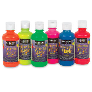 Sargent Art Watercolor Magic Liquid Watercolor Sets - Components of 6 pc Fluorescent set of 8 oz bottles shown