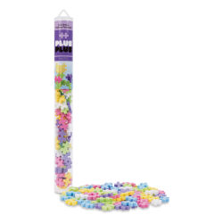 Plus-Plus Blocks - Set of 70, Pastel (tube packaging with pastel puzzle pieces)  