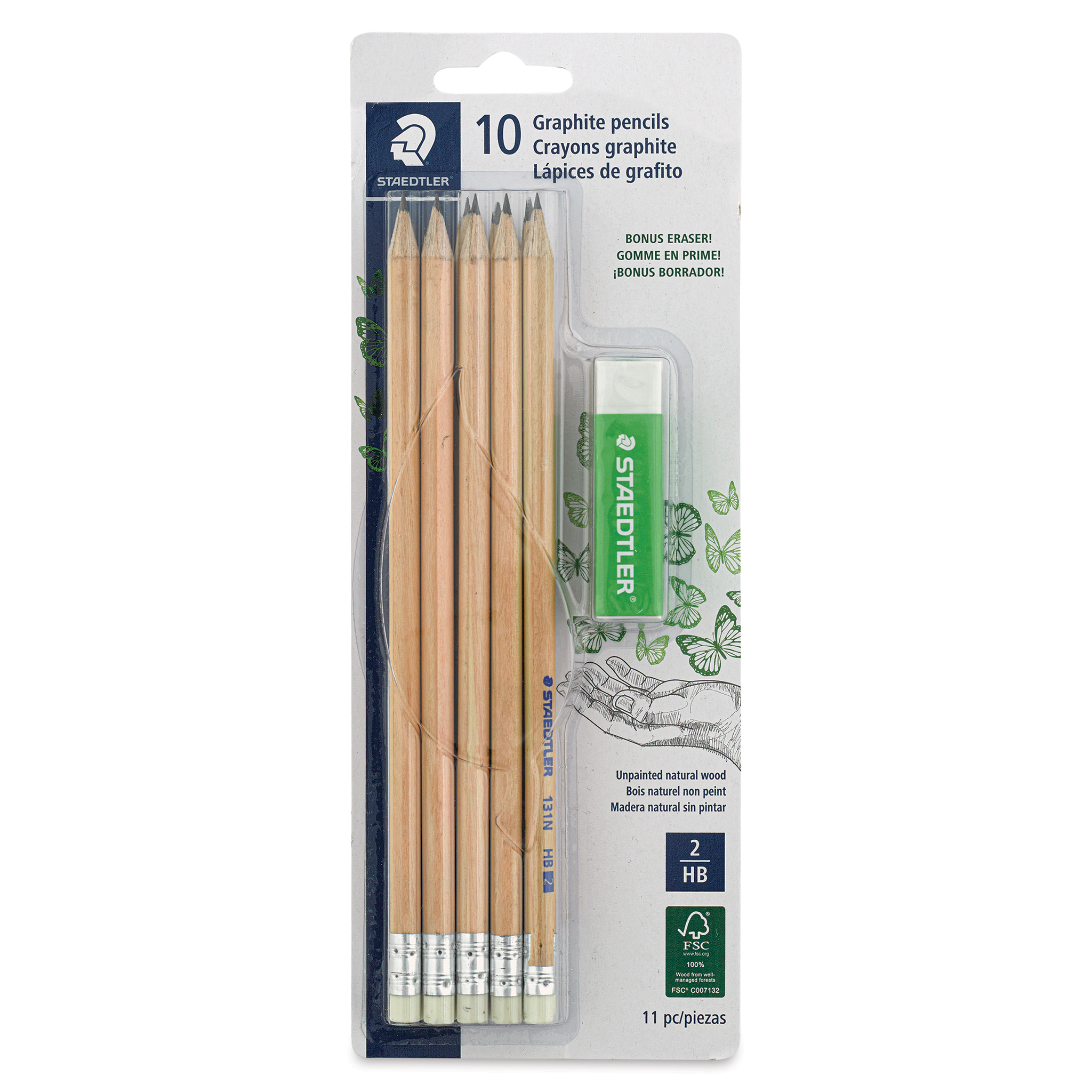 Staedtler Presharpened Wood Case HB Pencil Eraser Tip Office School Craft Art Drawing 