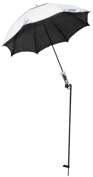 Guerrilla Painter Shadebuddy Umbrella - Shown open with ground stake