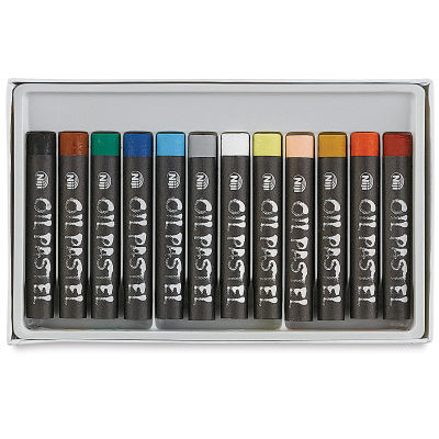 Niji Oil Pastel Sets -Top view of Set of 12 colors in tray