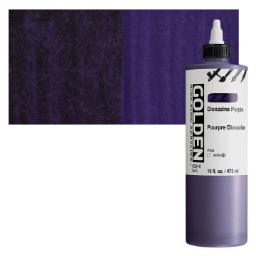 Golden High Flow Acrylics - Dioxazine Purple, 16 oz bottle with swatch