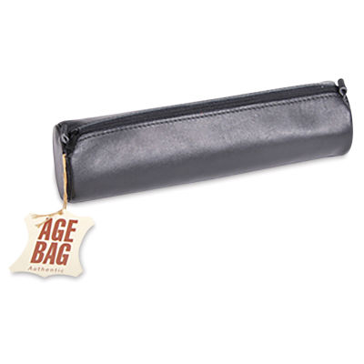 Clairefontaine Round Leather Pencil Cases - Side view of closed Black Pencil Case