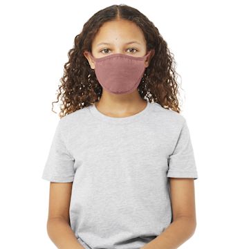Open in modal - Bella Canvas Kids Reusable Face Mask - Front view of Child in Mauve Mask