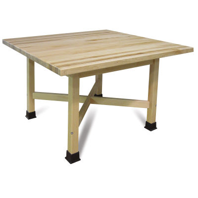 Hann Four-Student "X" Table - Left angle showing Leg braces of 30" Square Maple Top Table 