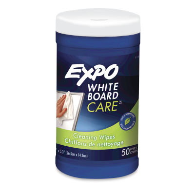 Expo Whiteboard Cleaner - Front of container holding 50 towelettes