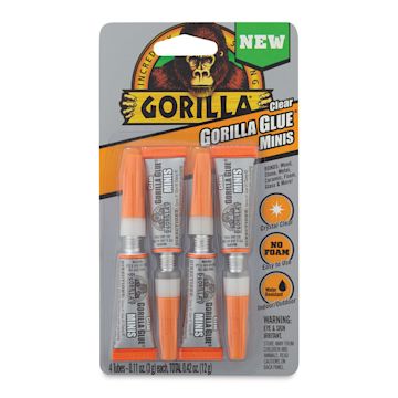 Open in modal - Gorilla Clear Glue - Front of blister package showing 4 mini tubes of Glue