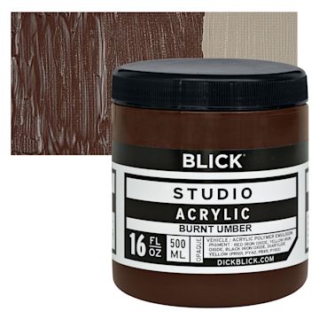 Open in modal - Blick Studio Acrylic Paint - Burnt Umber,  16 oz jar and swatch