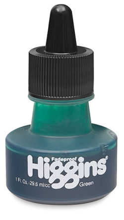 Higgins Drawing Inks - Front of Bottle of Green Drawing Ink