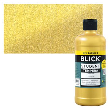 Open in modal - Blick Student Tempera Paint - Metallic Gold, 16 oz Bottle and swatch