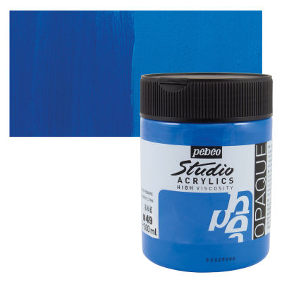 Pebeo High Viscosity Acrylics - Opaque Primary Cyan, 500 ml, Jar with Swatch