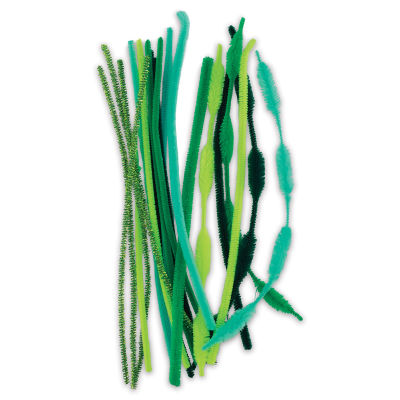 Mixed Chenille Stems - Package of Green toned stems shown upright
