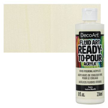 DecoArt Fluid Art Ready-To-Pour Acrylic - Ivory, 8 oz Bottle with swatch