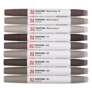 Open in modal - Pantone Dual Tip Markers - Warm Gray, Set of 9, markers laid out with caps on