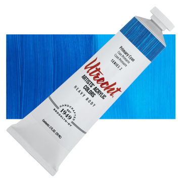 Utrecht Artists' Acrylic Paint - Primary Cyan, 2 oz tube Swatch and Tube