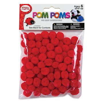Open in modal - Pepperell Craft Pom Poms - Pkg of 100, 1/2", Red front of packaging