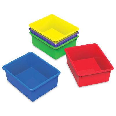 Storex Storage Trays - Set of 5 Multicolor Trays shown with three stacked and two in front