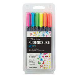 Tombow Fudenosuke Brush Pens - Set of 6, Neon Colors, Inside package view