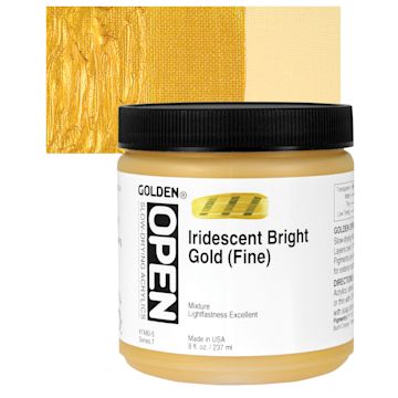 Open in modal - Golden Open Acrylic - Iridescent Bright Gold (Fine), 8 oz Jar and swatch