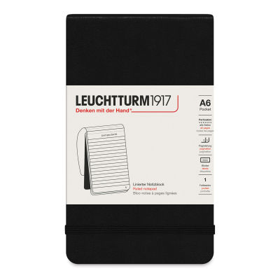 Leuchtturm1917 Pocket Notepad - Black, Ruled, 3-1/2" x 6"