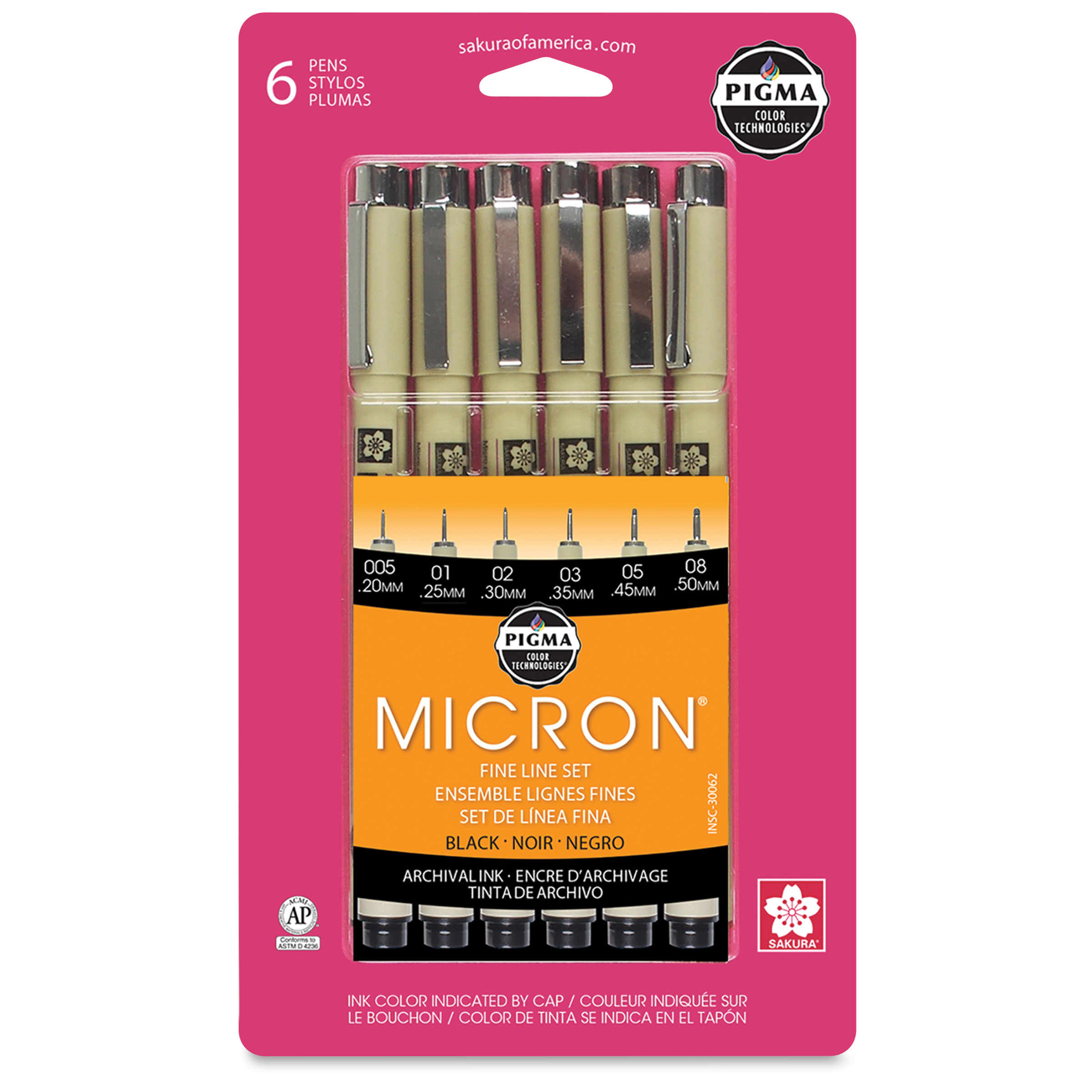 Sakura Pigma Micron Pens - Set of 6, Black, Extra Fine and Fine Sizes ...