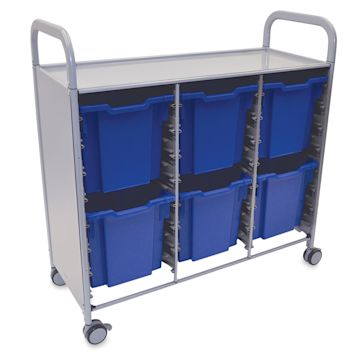 Open in modal - Gratnells Callero Plus Cart - Angled view of cart with 6 Blue jumbo trays